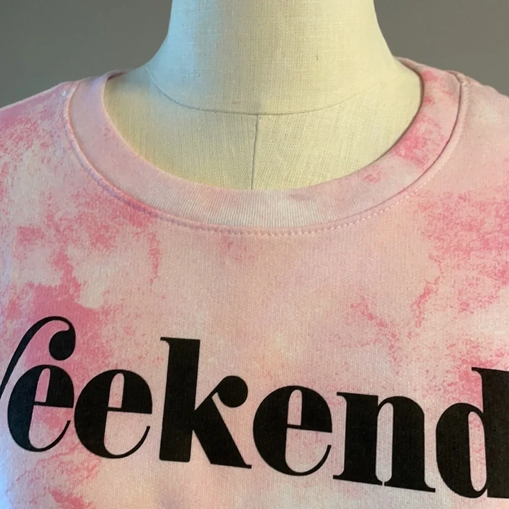 women’s pet dog pink TIE DYE crop sweatshirt WEEKENDS ARE FOR MY DOG L cotton